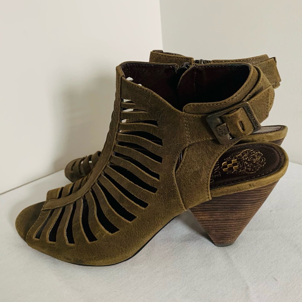 Vince Camuto Leather Strappy Peek-a-boo Wedge Sandals Size 9